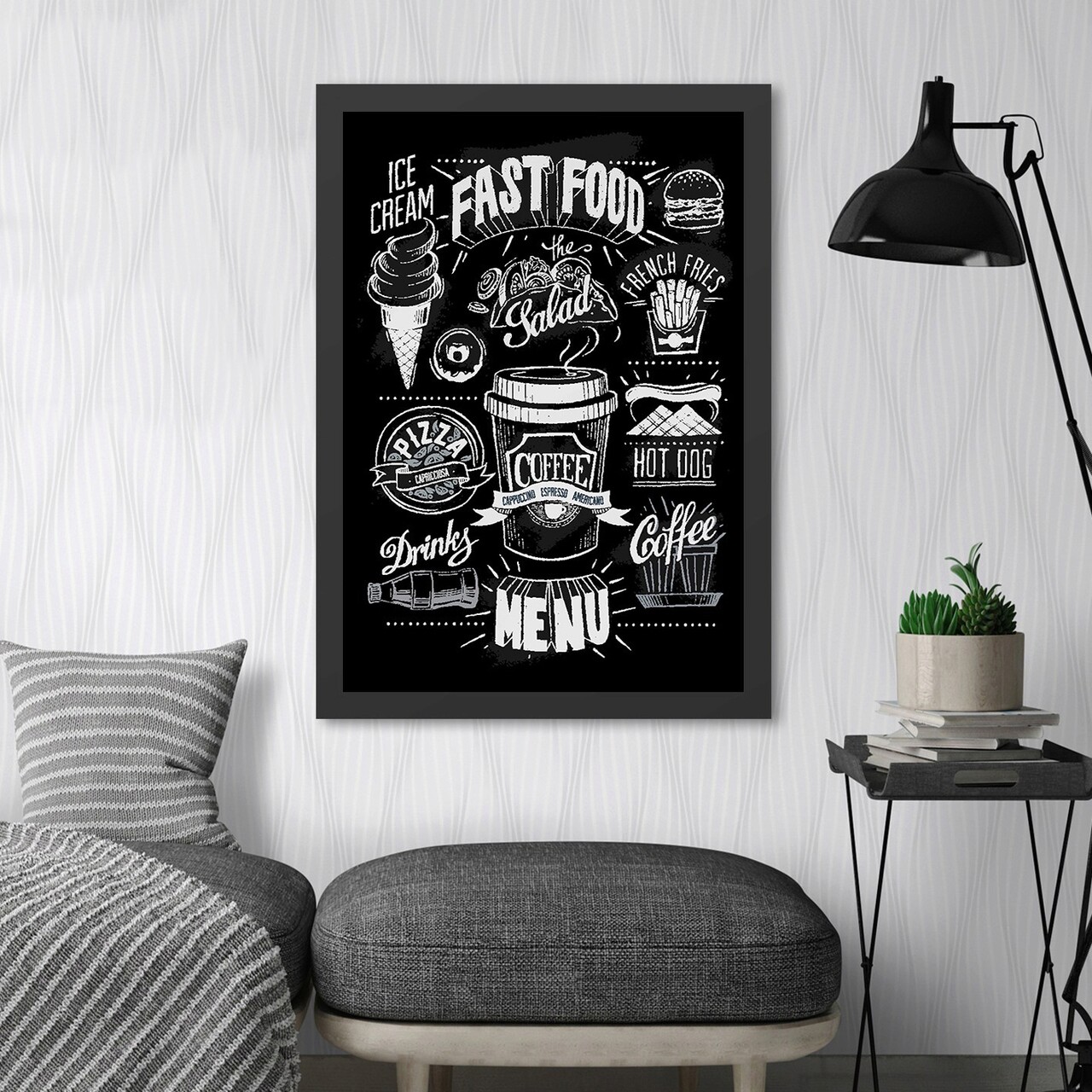 Tablou decorativ, Fast Food (40 x 55), Polistiren, Alb/Negru - imagine 3